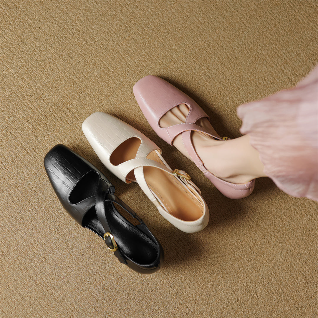 Malena - Leather Cross Strap Shoes