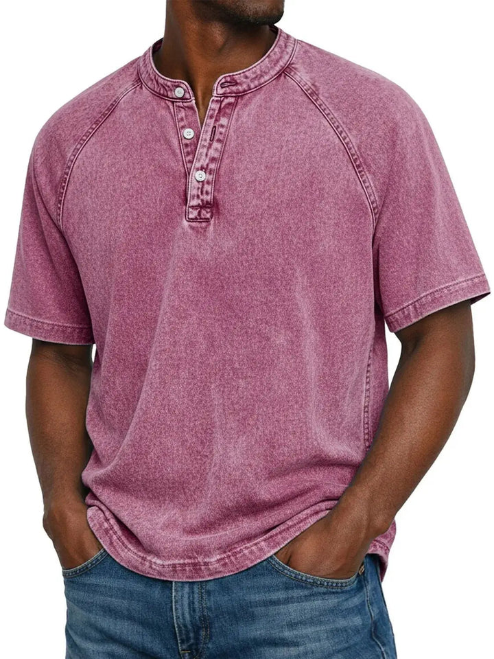 Misael  - Vintage Washed Short Sleeve Henley T-Shirt