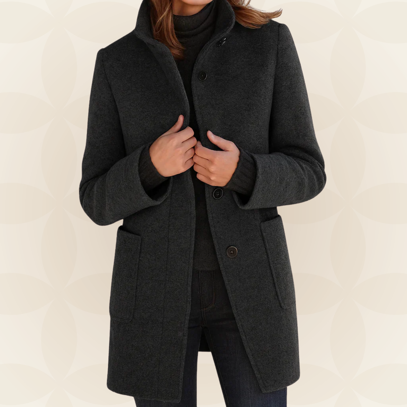 Sylvis - High Collar Longline Button-Up Coat with Pockets