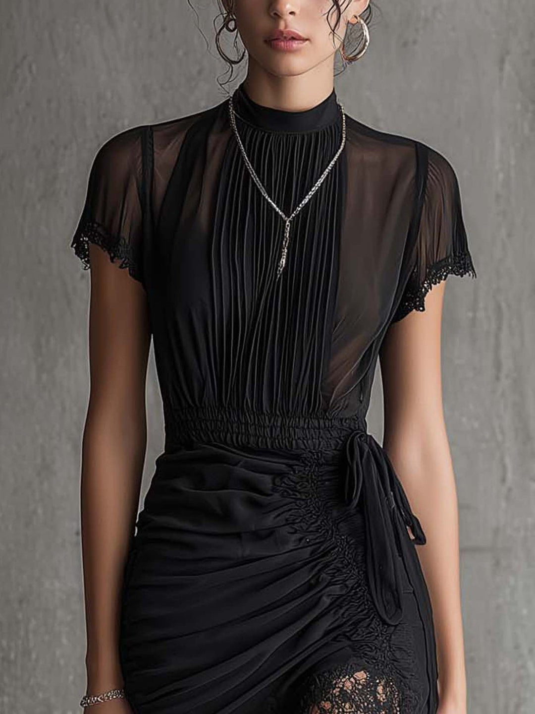 Semila - Pleted Waist Mini Dress With Lace Trim