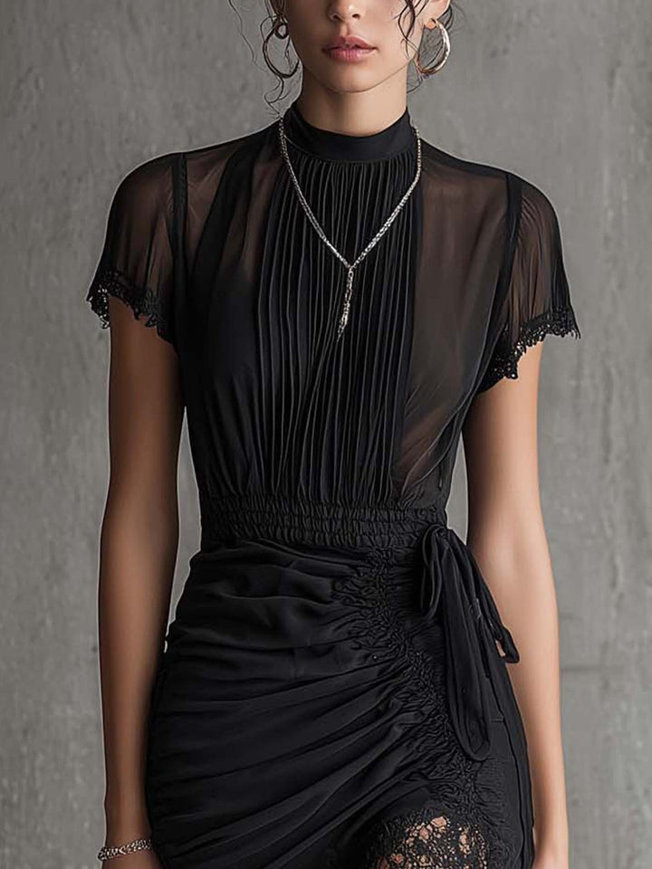 Semila - Pleted Waist Mini Dress With Lace Trim