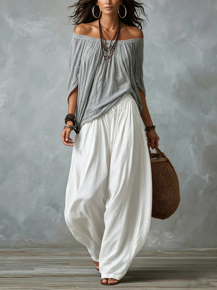 Joryna - Asymmetric Top And Wide Palazzo Pants Set