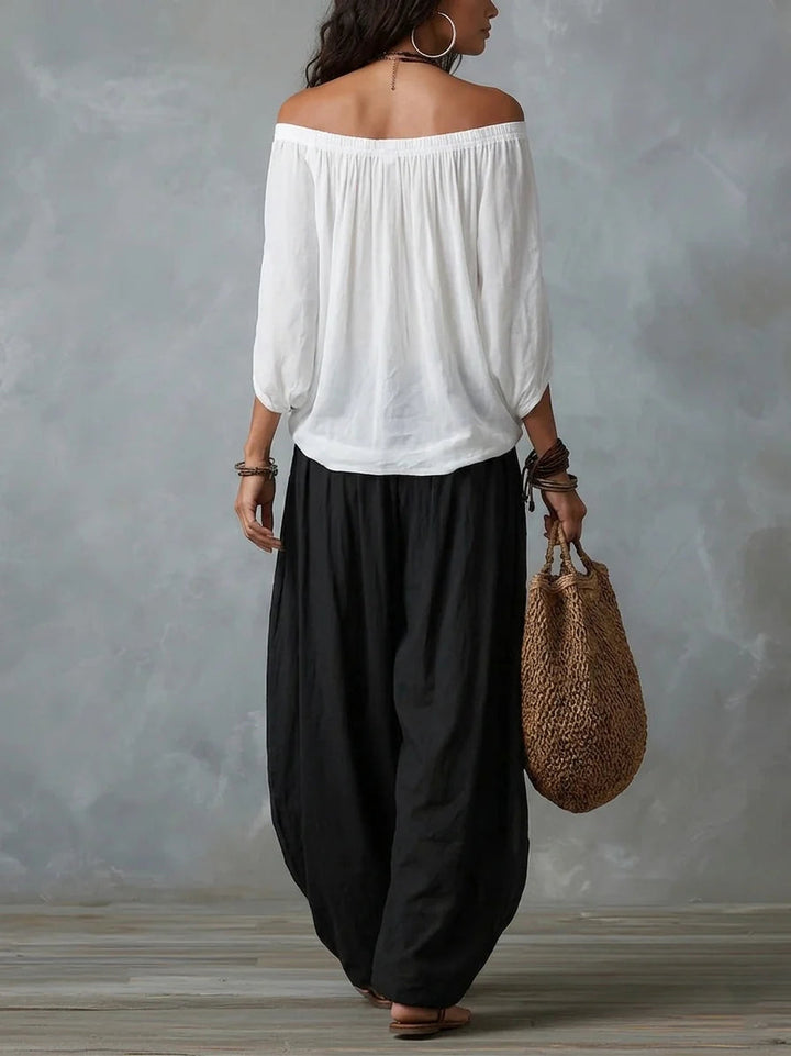 Joryna - Asymmetric Top And Wide Palazzo Pants Set