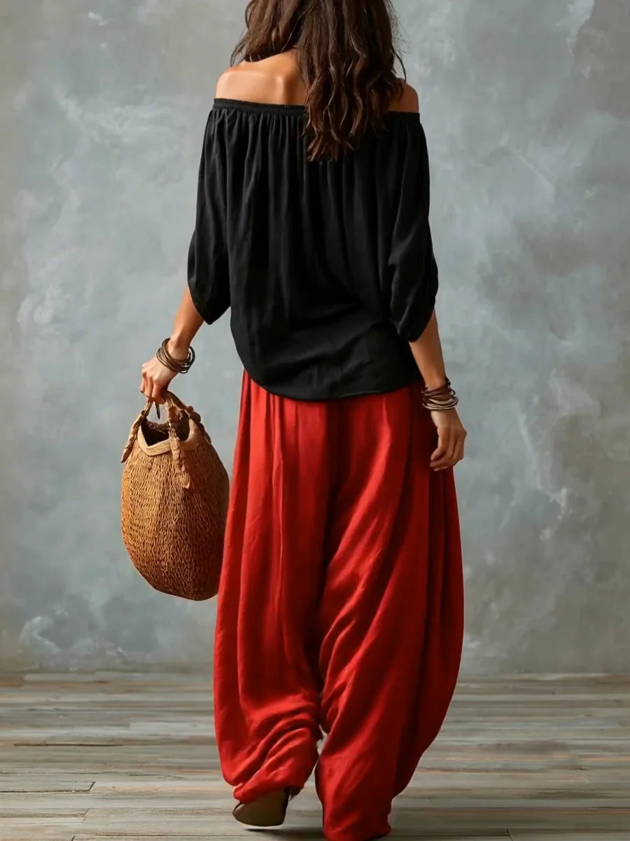 Joryna - Asymmetric Top And Wide Palazzo Pants Set