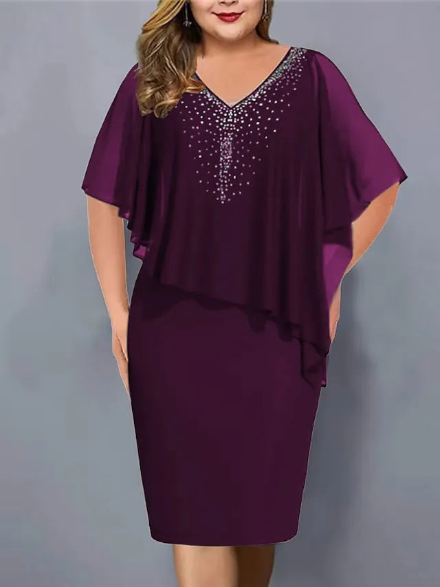 Katryna - Rhinestone-Embellished Chiffon V-Neck Dress