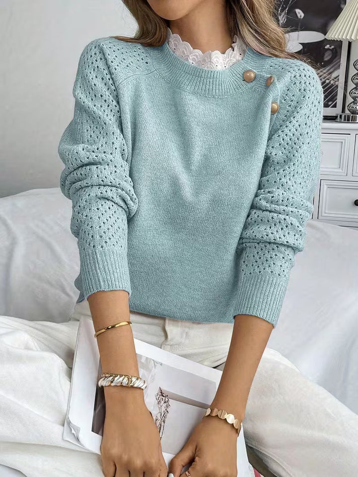 Lucrelina - Lace Round Neck Long Slevee Sweater