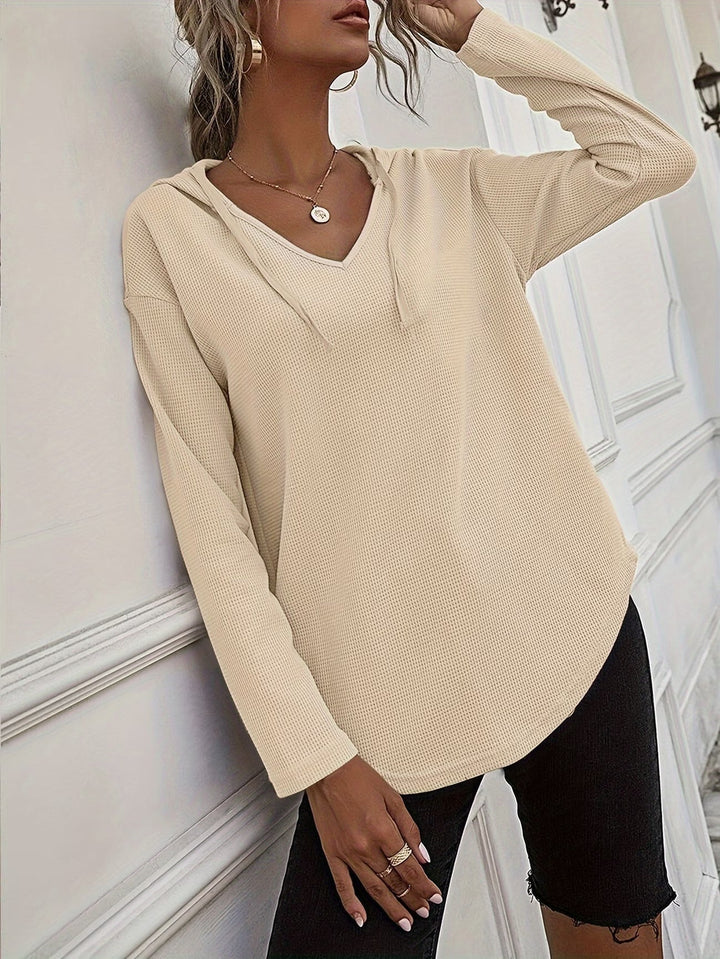 Laurette - Long Sleeve V Neck Hoodie