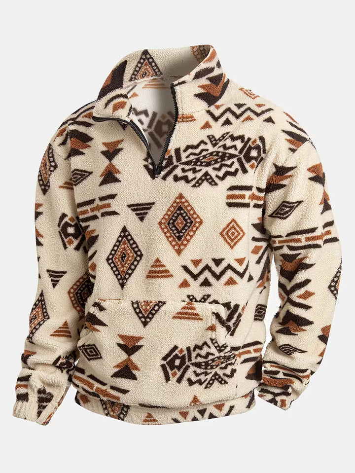 Veloelilda - Plush Ethnic Mock Neck Sweatshirt