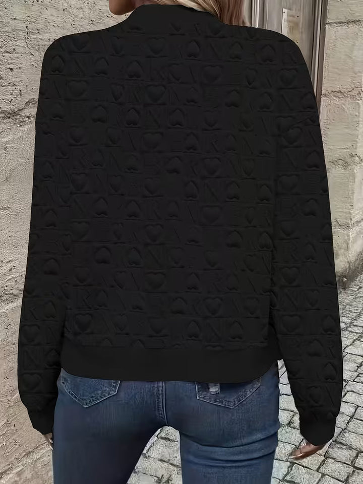 Mileisine - Embossed Heart Pattern Zip-Up Jacket