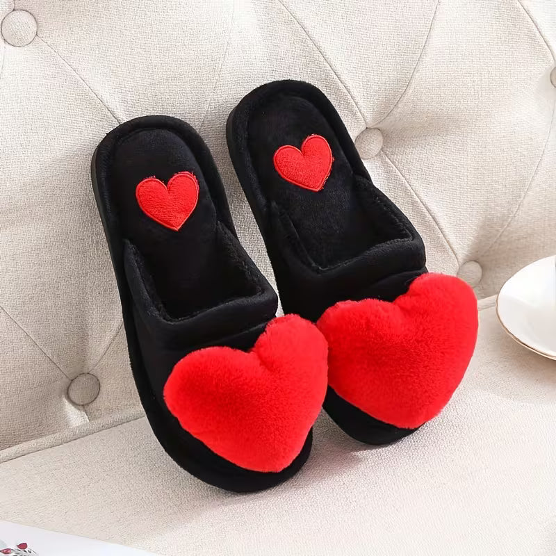 Raimira - Plush Heart Slippers With Non-Slip Soles