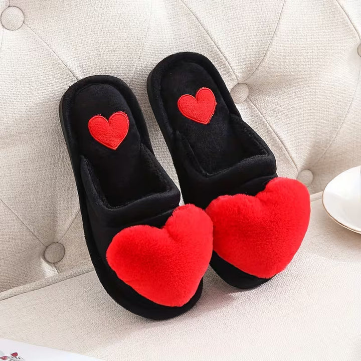 Raimira - Plush Heart Slippers With Non-Slip Soles