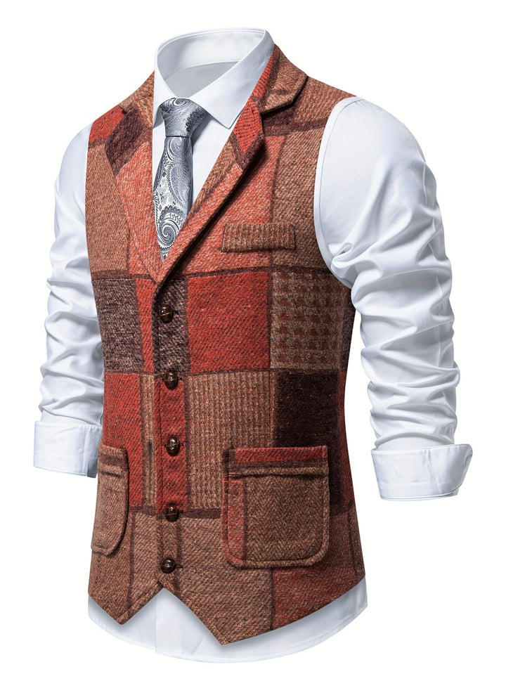 Hartin - Vintage Lapel Suit Vest With Pocket