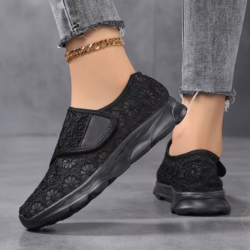 Linnine - Floral Lace Hook and Loop Sneakers