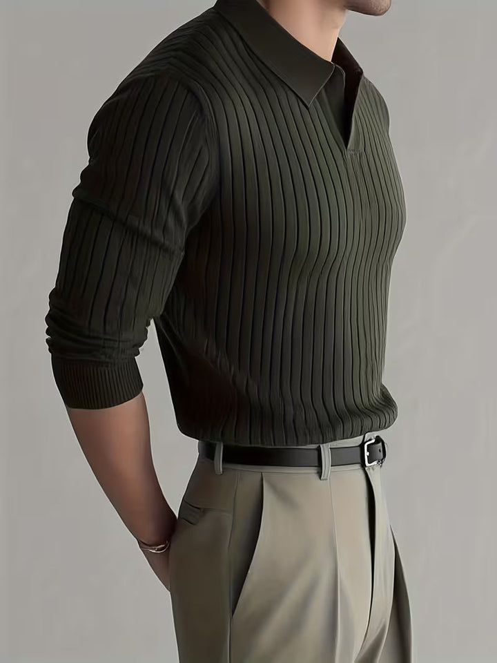 Laurian - Elegant Ribbed Knit Polo Sweater