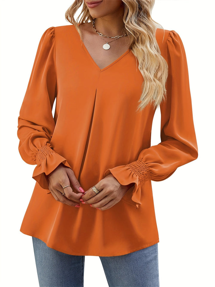 Quenisetta - Long Sleeve Loose Shirt With Ruffle