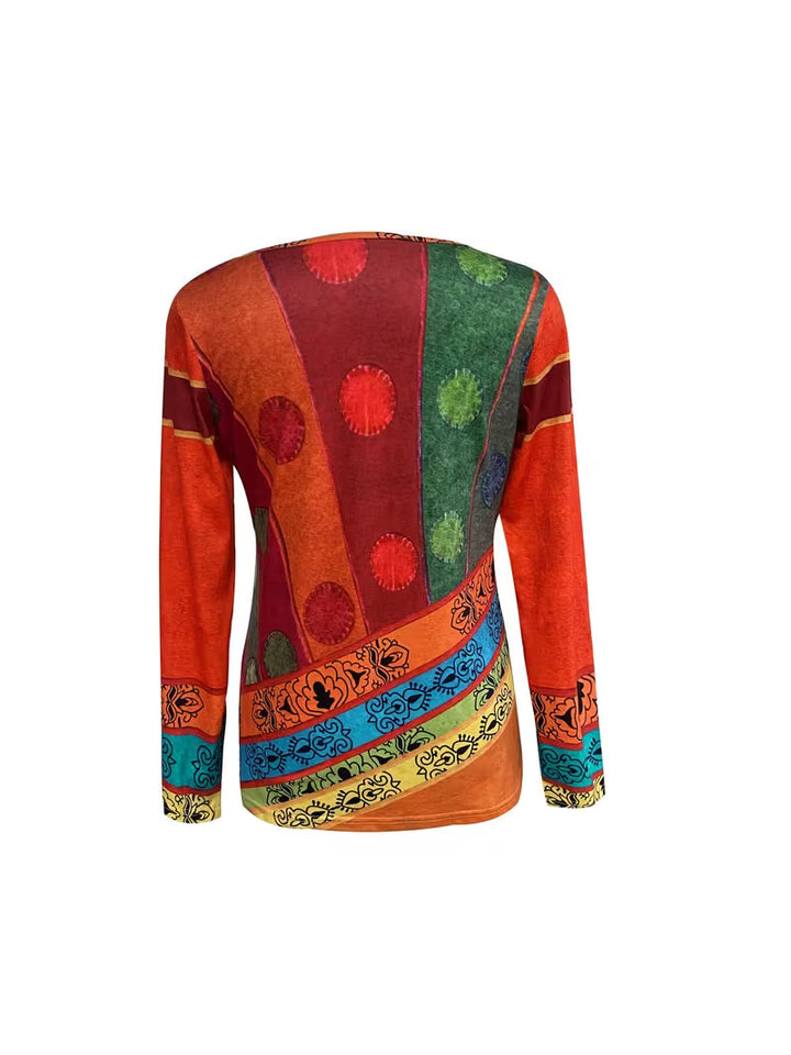 Solora - Long Sleeve Blouse With Ethnic Print