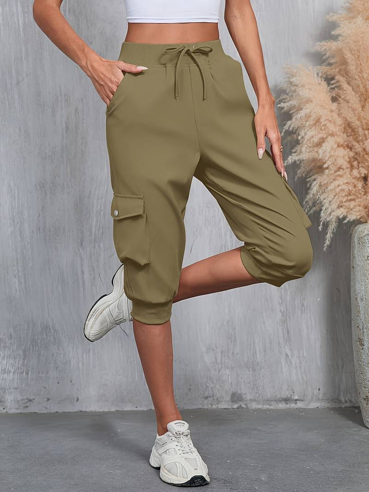 Kirabo - Summer Multi-Pocket Cargo Pants With Ribbed Elastic