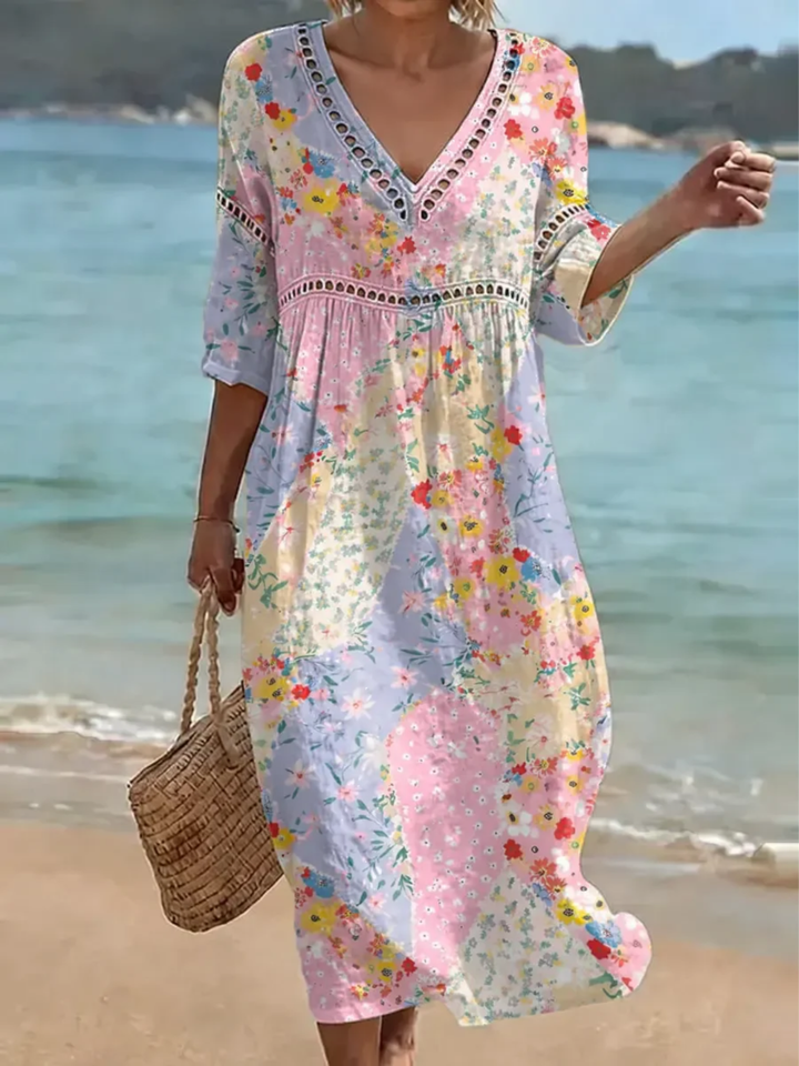 Lyanna - Floral Dress With V-neck