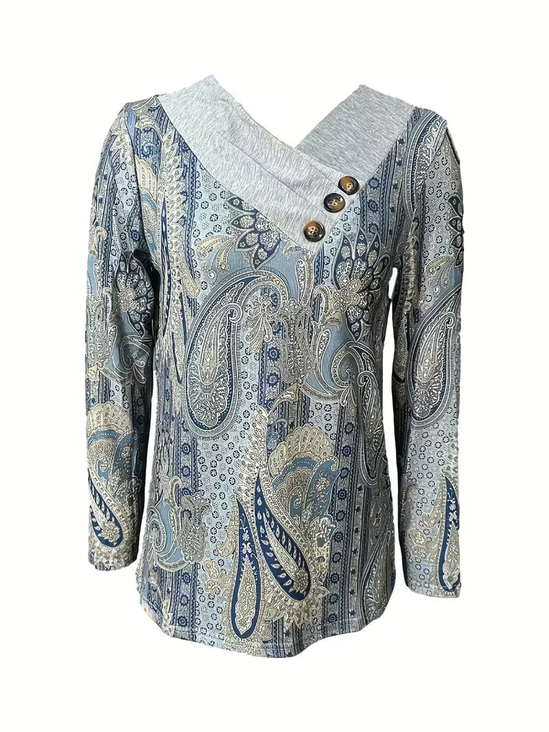 Calette - Paisley Print Cowl Neck Top