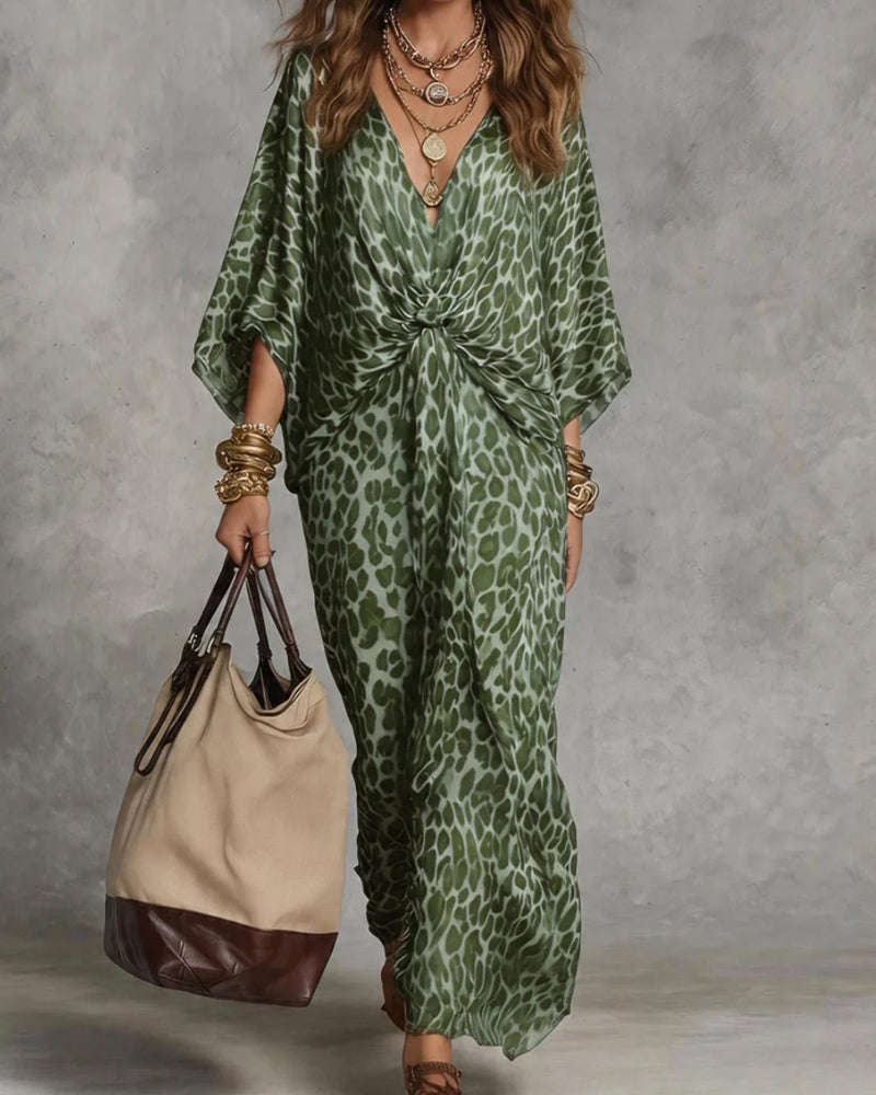 Maelenna - Leopard Print Twist Front Maxi Dress