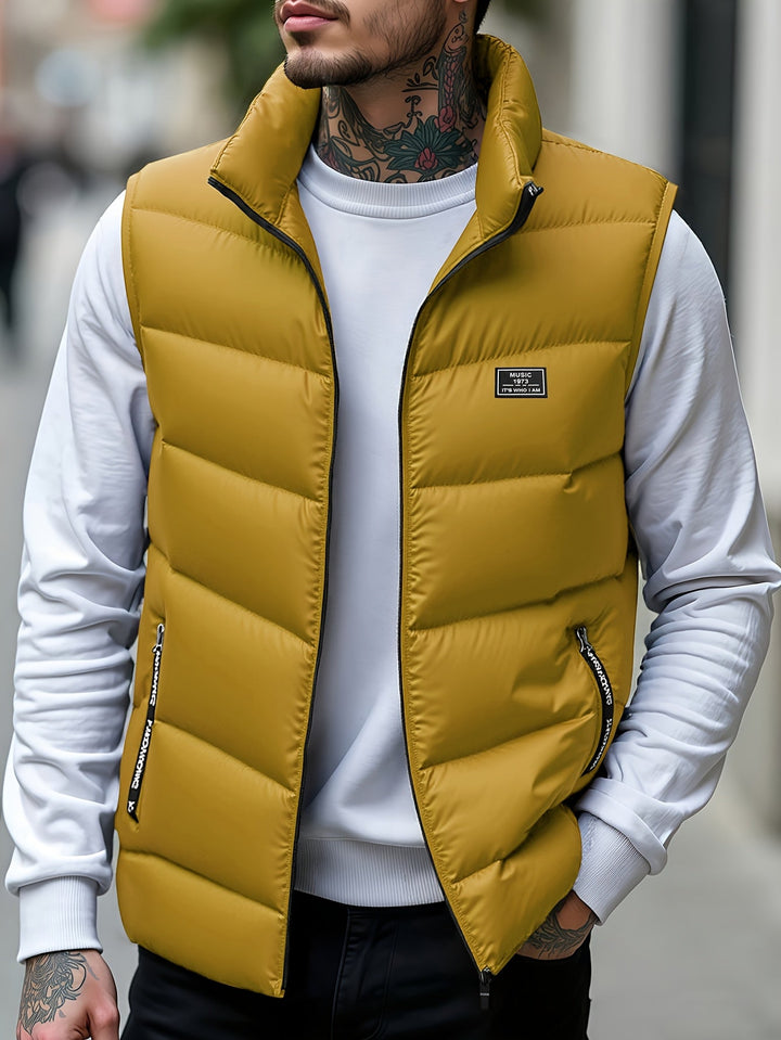 Maelisenna - Puffer Vest With Stand Collar and Zippered Pockets