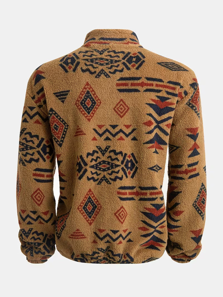 Veloelilda - Plush Ethnic Mock Neck Sweatshirt