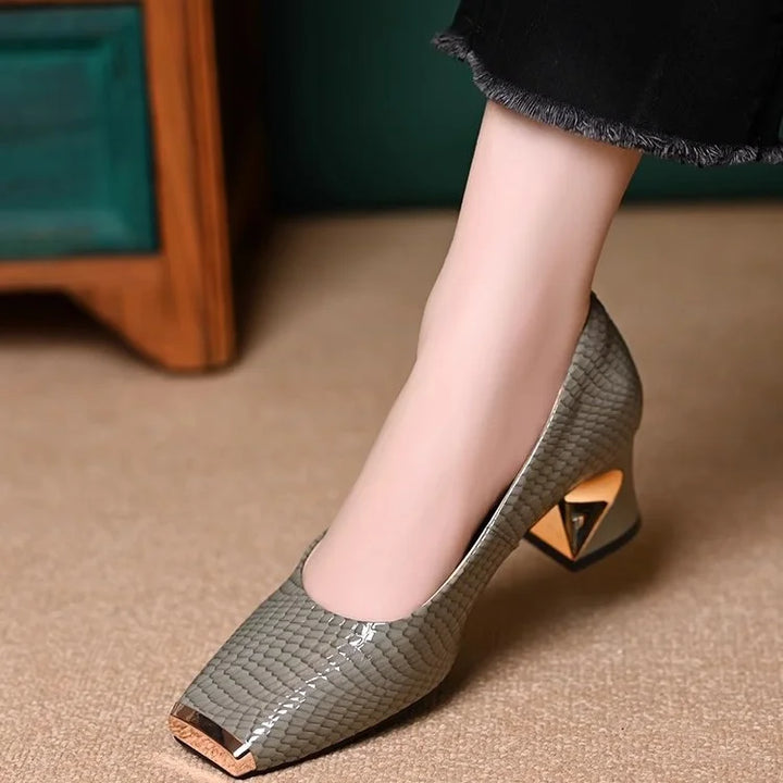 Saskiya - Snakeskin Pattern Pumps With Chunky Heel