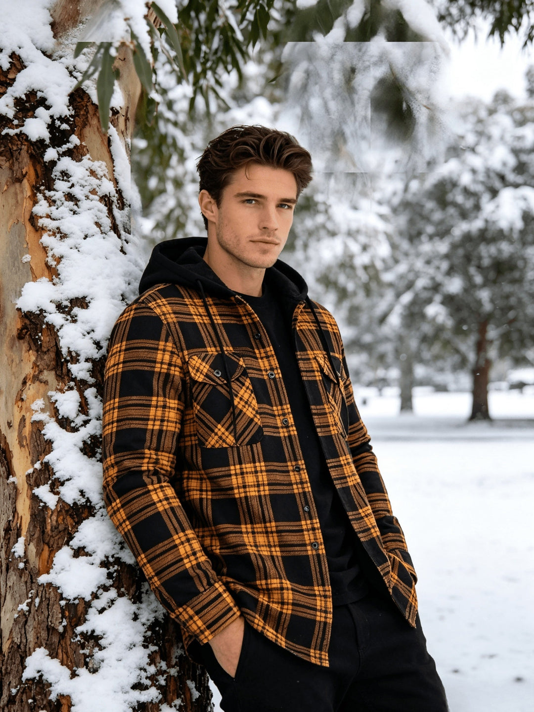 Petrena - Plaid Hooded Jacket With Chest Pockets