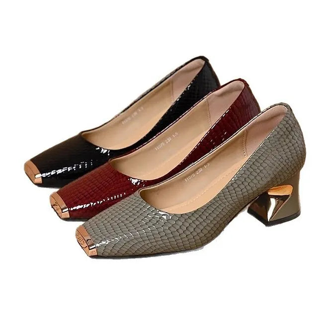 Saskiya - Snakeskin Pattern Pumps With Chunky Heel