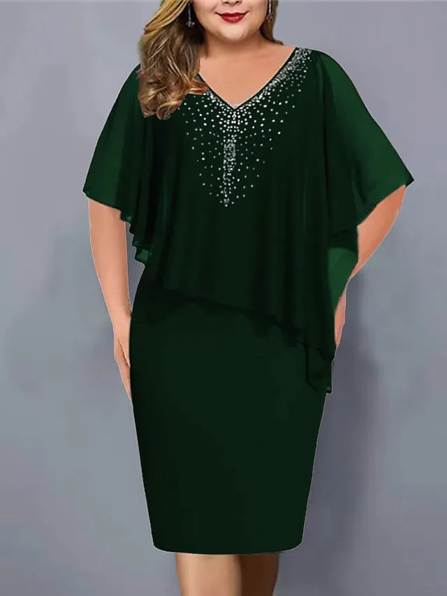 Katryna - Rhinestone-Embellished Chiffon V-Neck Dress