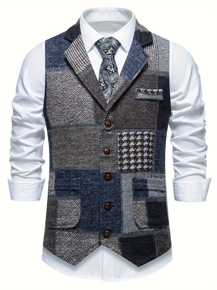 Hartin - Vintage Lapel Suit Vest With Pocket