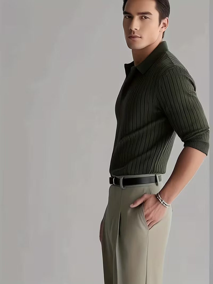 Laurian - Elegant Ribbed Knit Polo Sweater