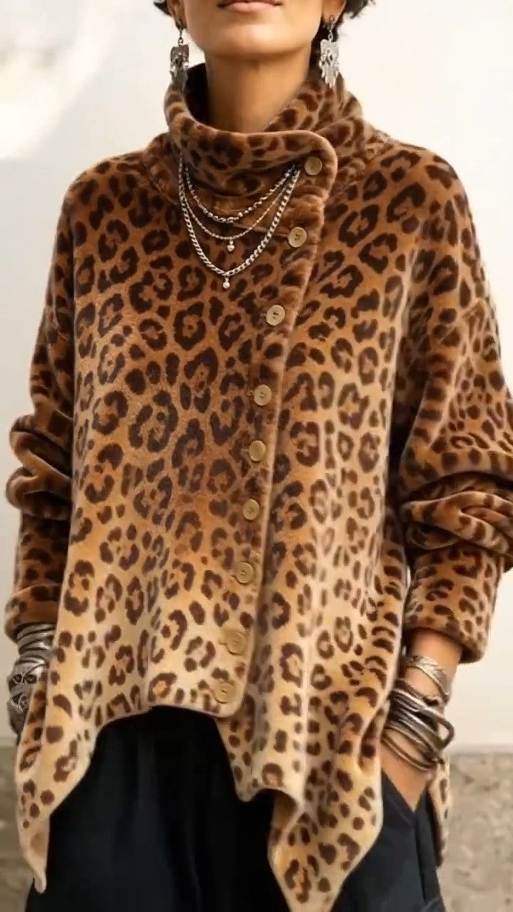 Linnella - Leopard Print Long Sleeve Blouse