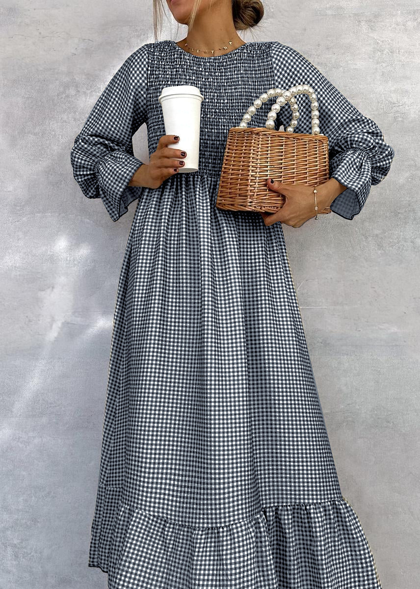 Helenee - Checked Maxi Dress With Round Neck