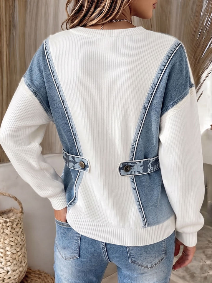 Saskena - Casual 3d Denim Print Knit Sweater