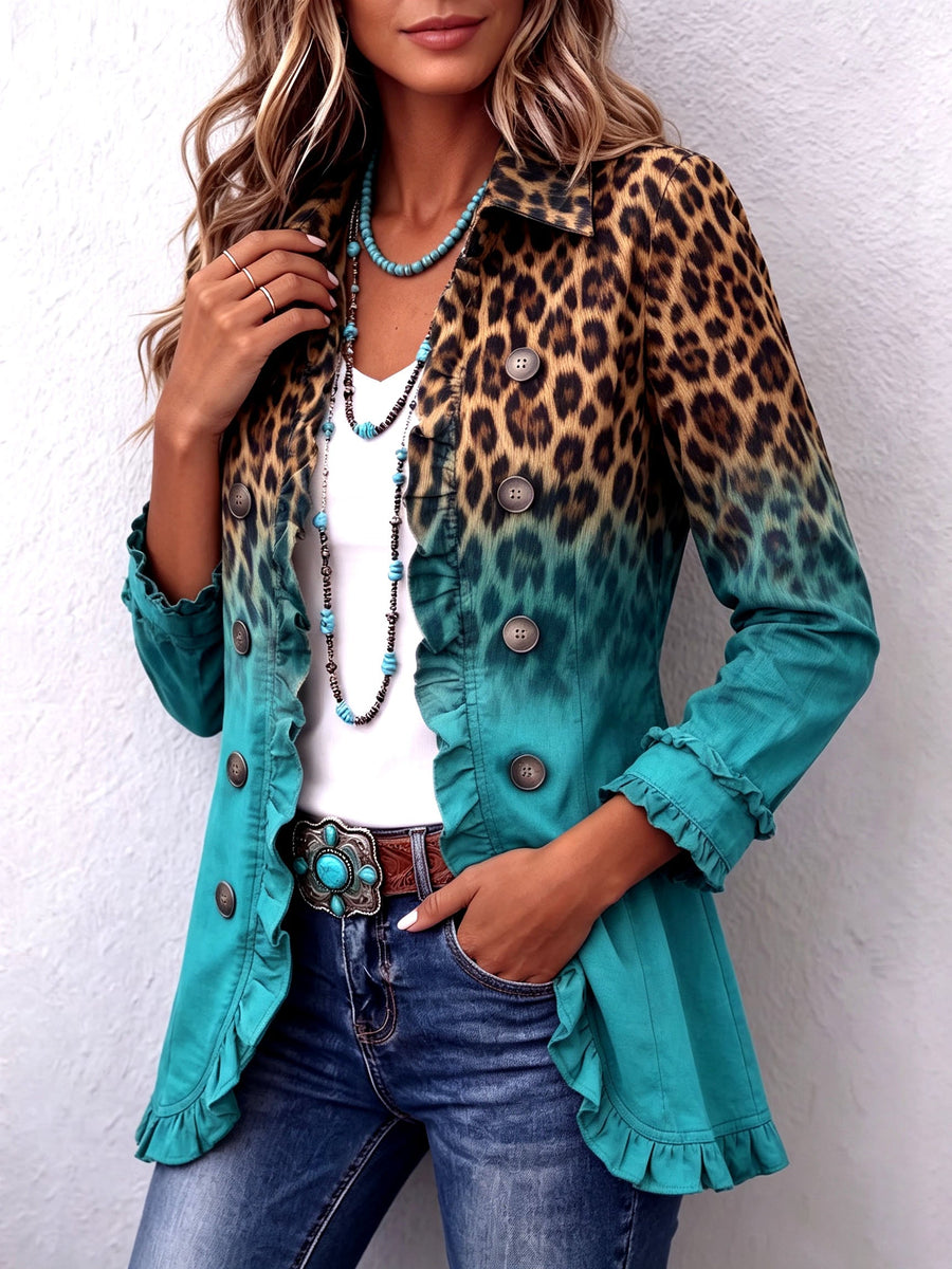 Velena - Leopard Ombre Ruffle Blazer Jacket
