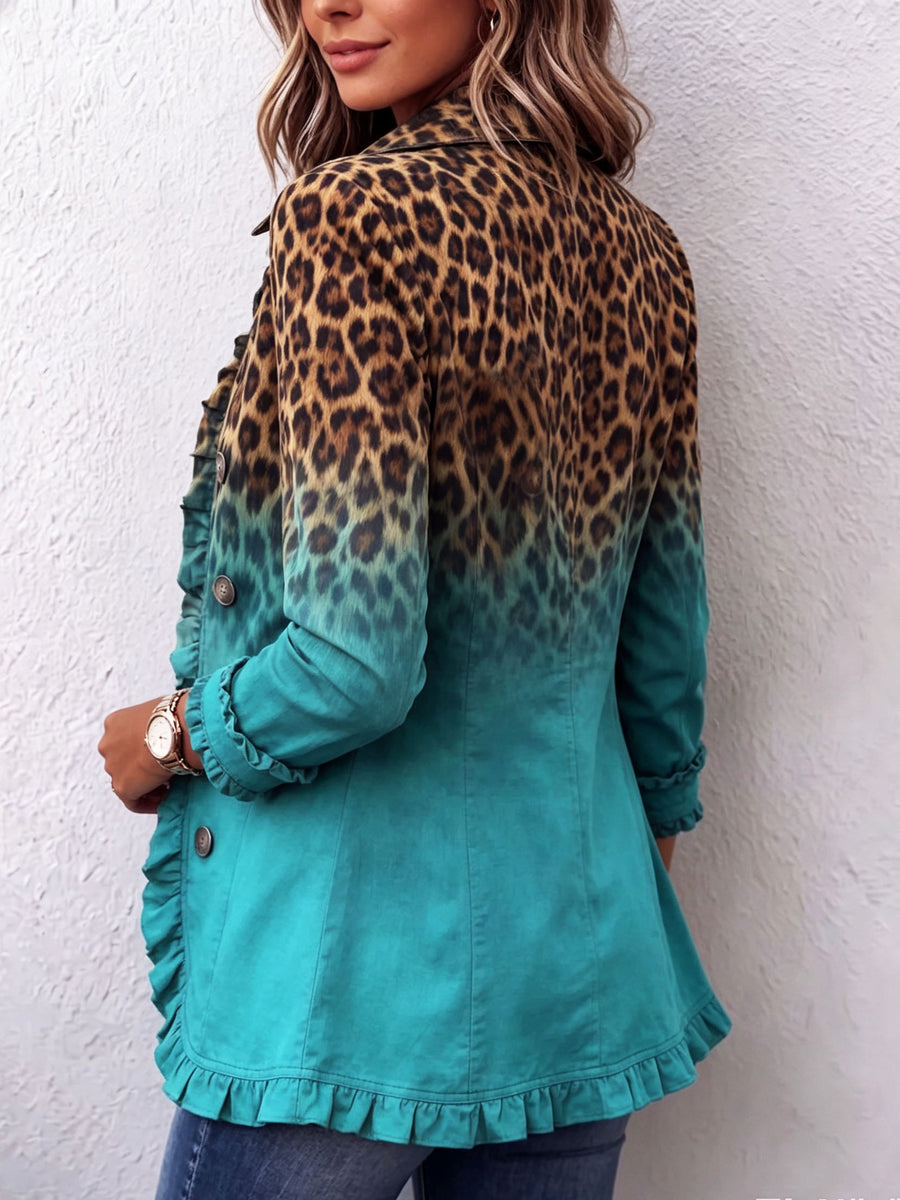 Velena - Leopard Ombre Ruffle Blazer Jacket