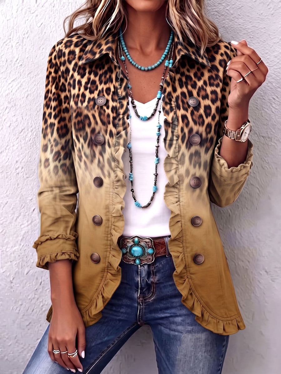 Velena - Leopard Ombre Ruffle Blazer Jacket