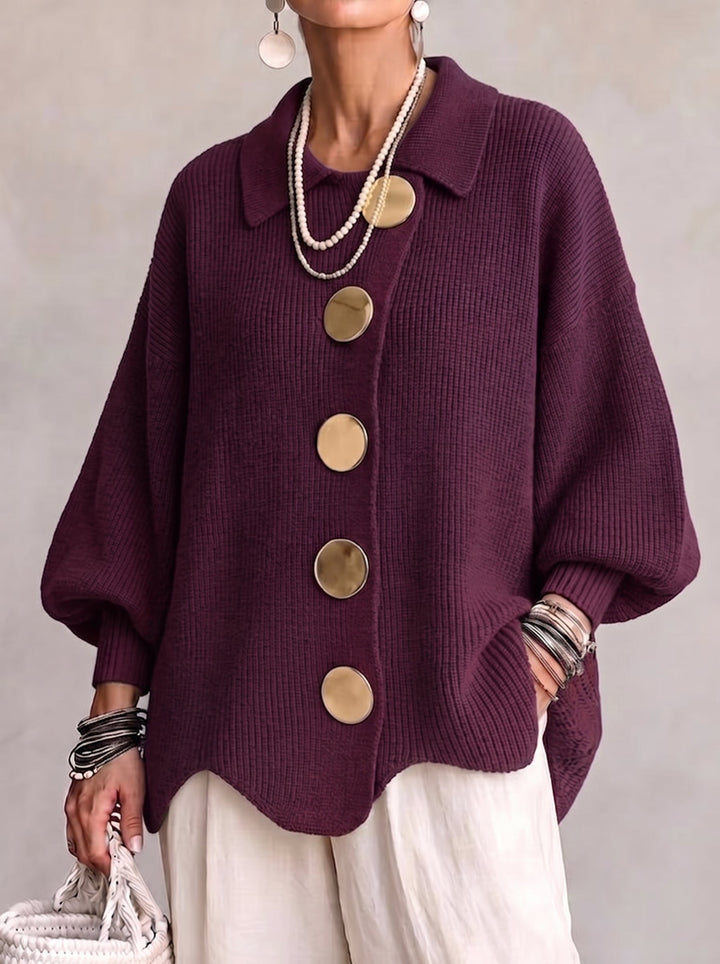 Geneette - Oversized Cardigan With Gold Buttons