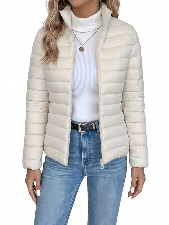 Renaetta - Quilted Stand Collar Zip Up Puffer Jacket