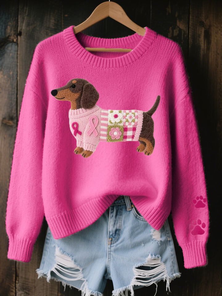 Florana - Wool Felt Art Dachshund Pattern Knitted Sweater