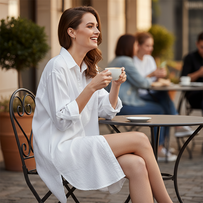 Katerine - Loose Fitting Button Down Mid-Length Shirt