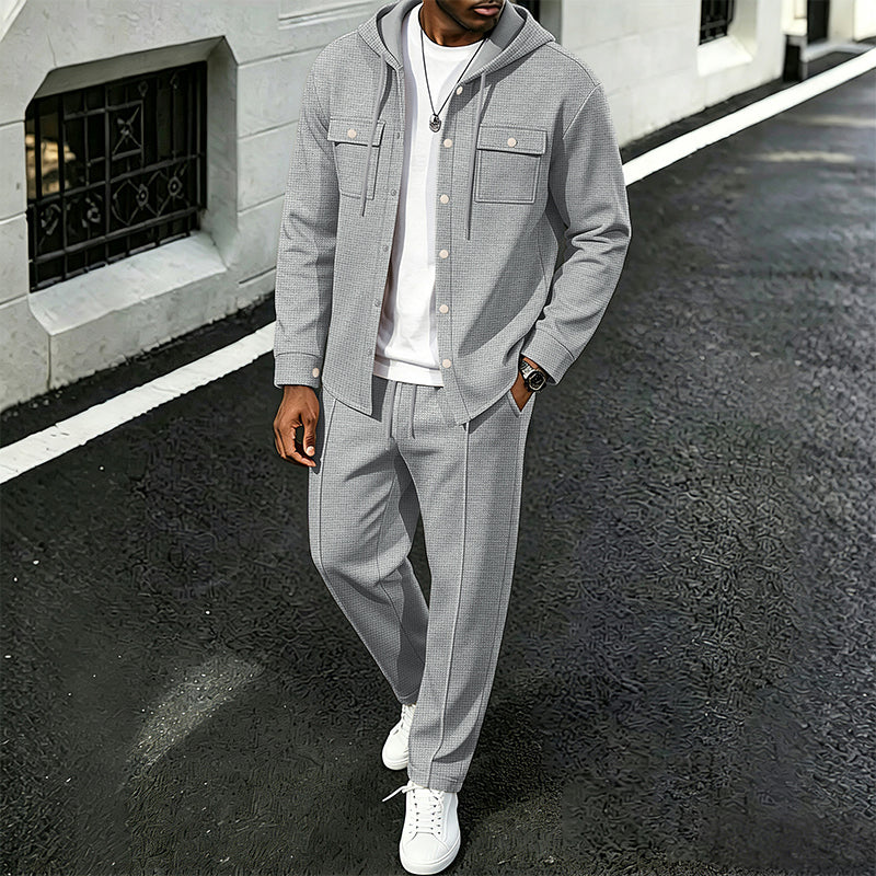 Zinuflow - Waffle Print Hooded Jacket And Pants Set
