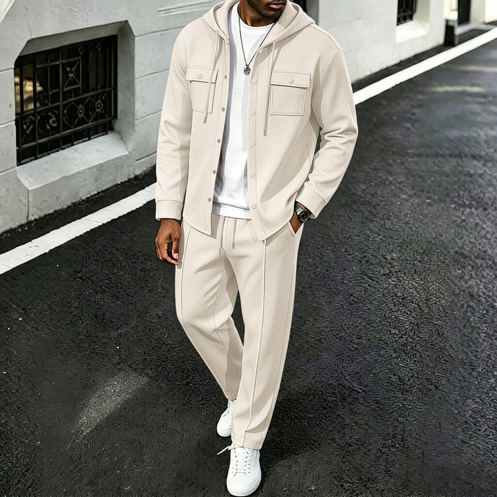 Zinuflow - Waffle Print Hooded Jacket And Pants Set