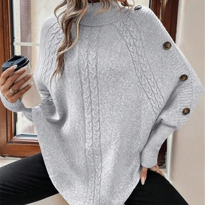 Marisois - Elegant High Neck Asymmetrical Hem Cape Sweater