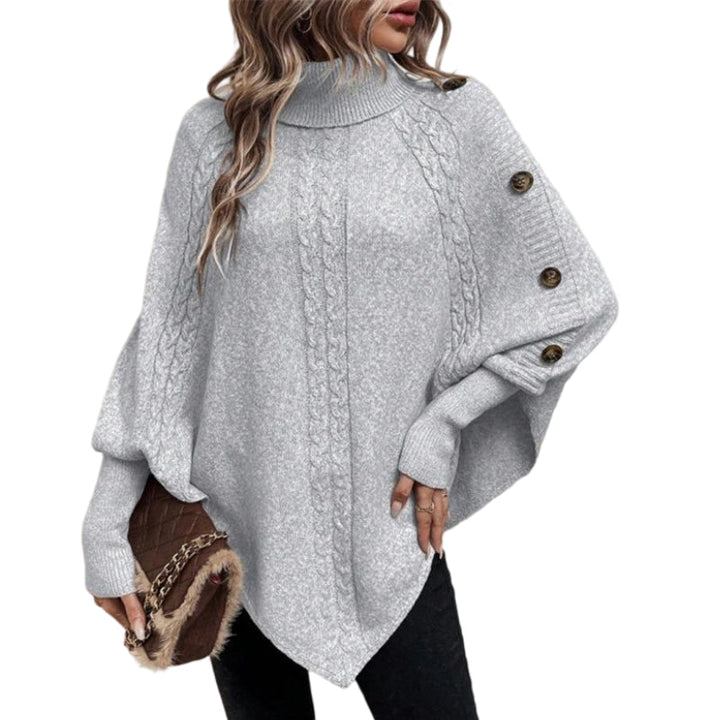Marisois - Elegant High Neck Asymmetrical Hem Cape Sweater