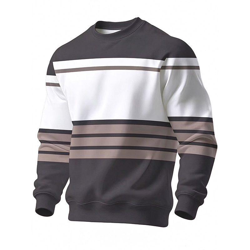 Atlaspeak - Casual Crew Neck Striped Sweatshirt